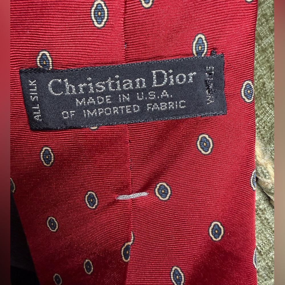 Christian Dior Silk Tie Mens Red Medallion Designer Necktie Authentic
